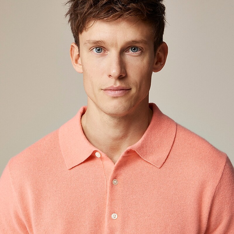 Men's J.Crew Short-sleeve cashmere sweater Polo Shirts Light Coral USA VGJDTSF48