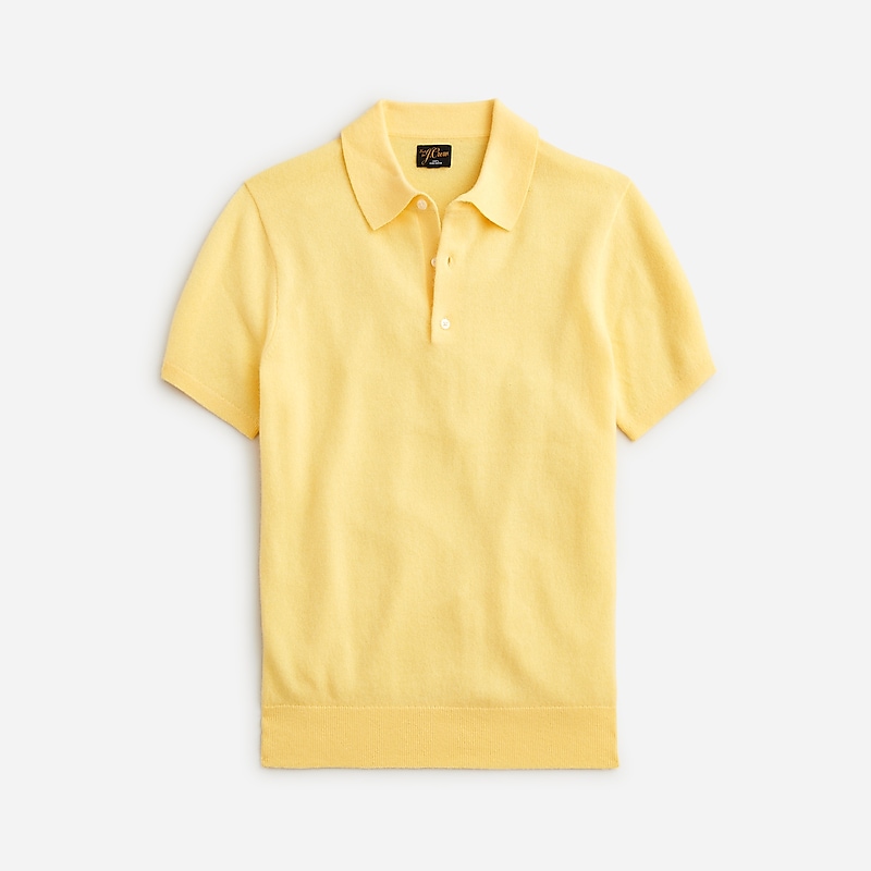 Men\'s J.Crew Short-sleeve cashmere sweater Polo Shirts Spring Yellow USA EJUSGPL48