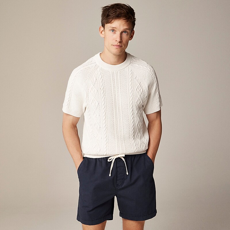 Men\'s J.Crew Short-sleeve cotton cable-knit Sweaters White USA EZOGWNK56