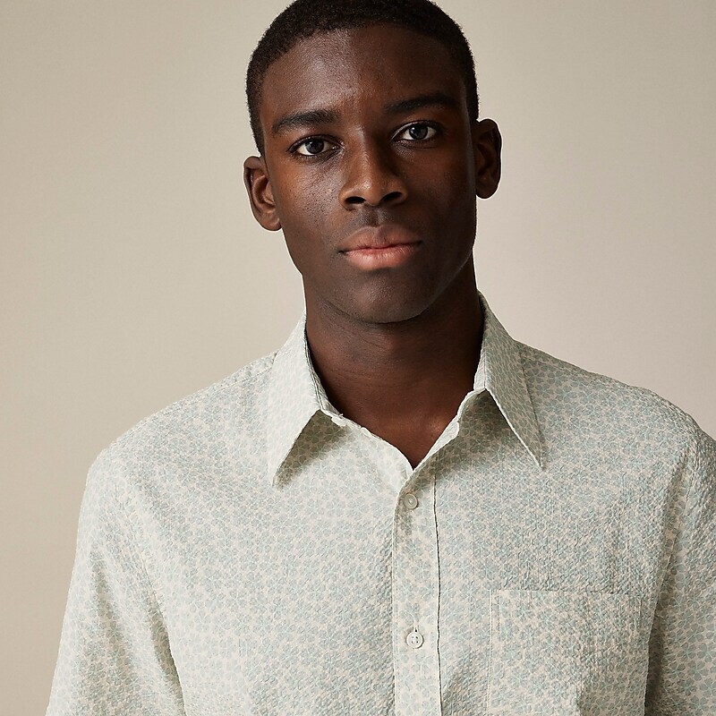 Men's J.Crew Short-sleeve seersucker with point collar print Shirts Clematis Overlay Cream USA CXSNOZM23