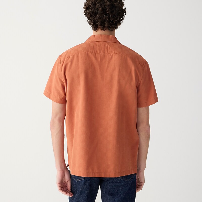 Men's J.Crew Short-sleeve textured cotton camp-collar Shirts Baked Terracotta USA IQMJBTO83