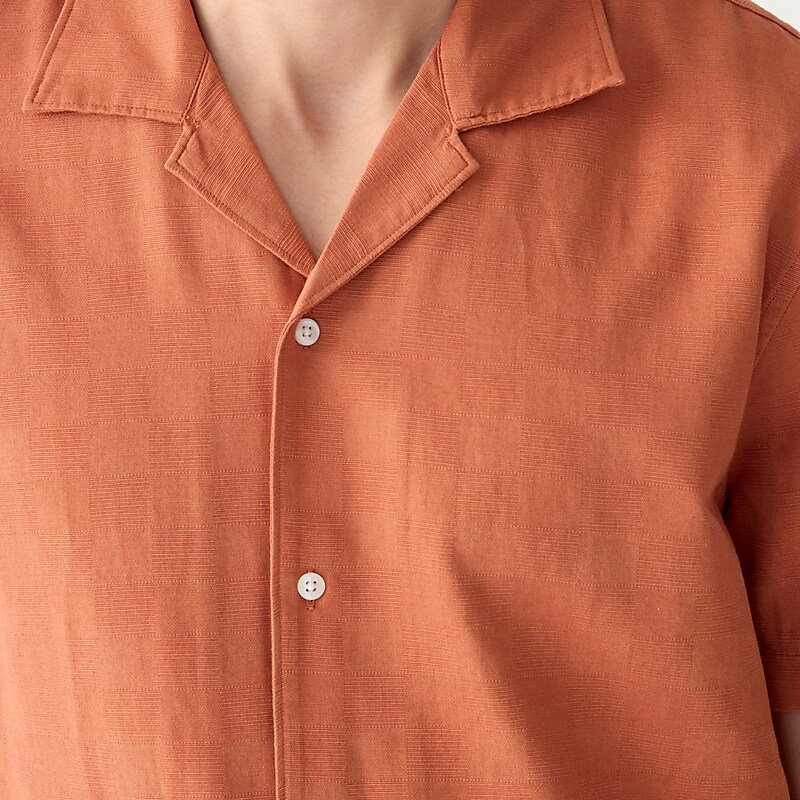 Men's J.Crew Short-sleeve textured cotton camp-collar Shirts Baked Terracotta USA IQMJBTO83