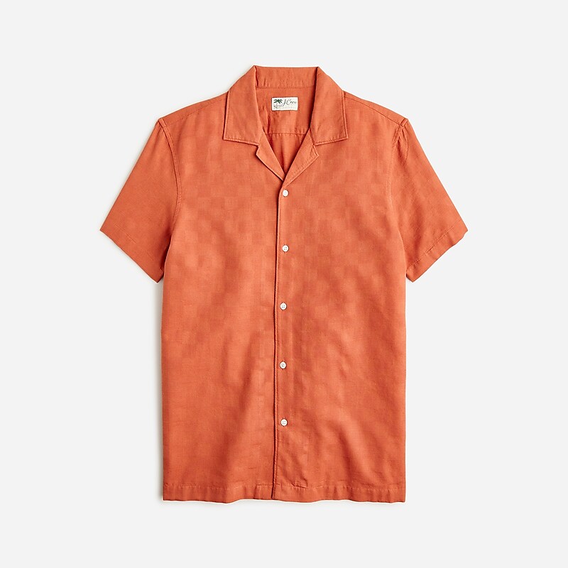 Men\'s J.Crew Short-sleeve textured cotton camp-collar Shirts Baked Terracotta USA IQMJBTO83