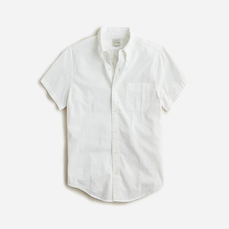 Men\'s J.Crew Short-sleeve yarn-dyed seersucker Shirts White USA KXGULAQ80