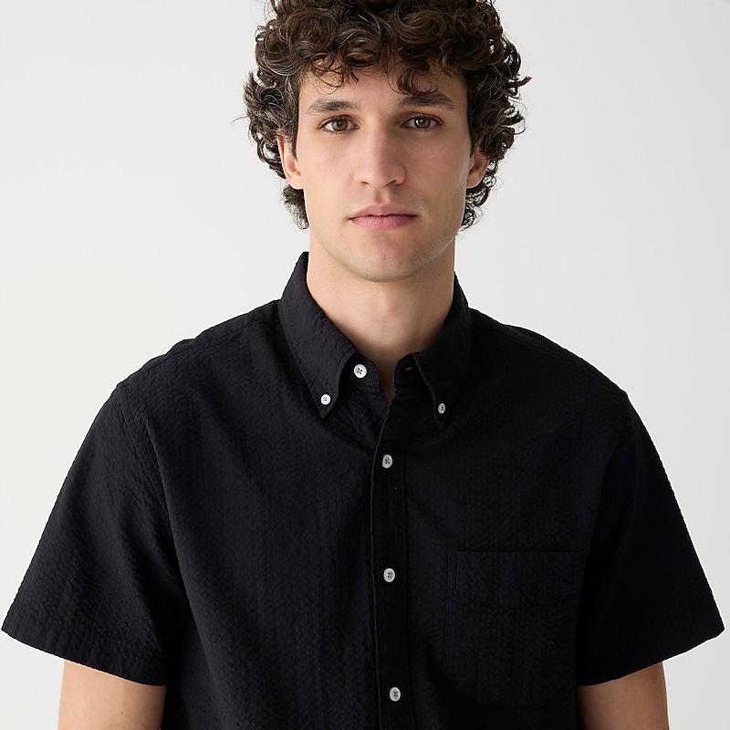 Men's J.Crew Short-sleeve yarn-dyed seersucker Shirts Black USA XLUHBEY03