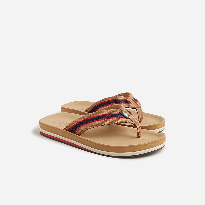 Men\'s J.Crew Striped Flip-flops Khaki Multi Stripe USA MOVIWDK62