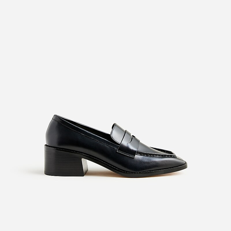 Women's J.Crew Addison stacked-heel Loafers Black USA MGYWOIN96