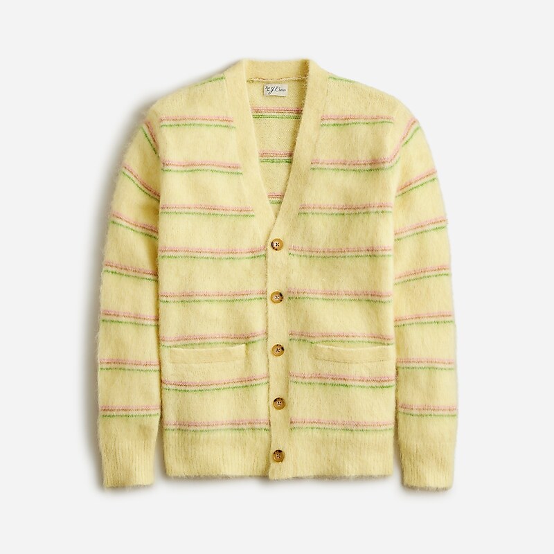 Women\'s J.Crew Alpaca-blend V-neck cardigan Sweaters Lemon Sorbet Stripe USA UVOXWJE46