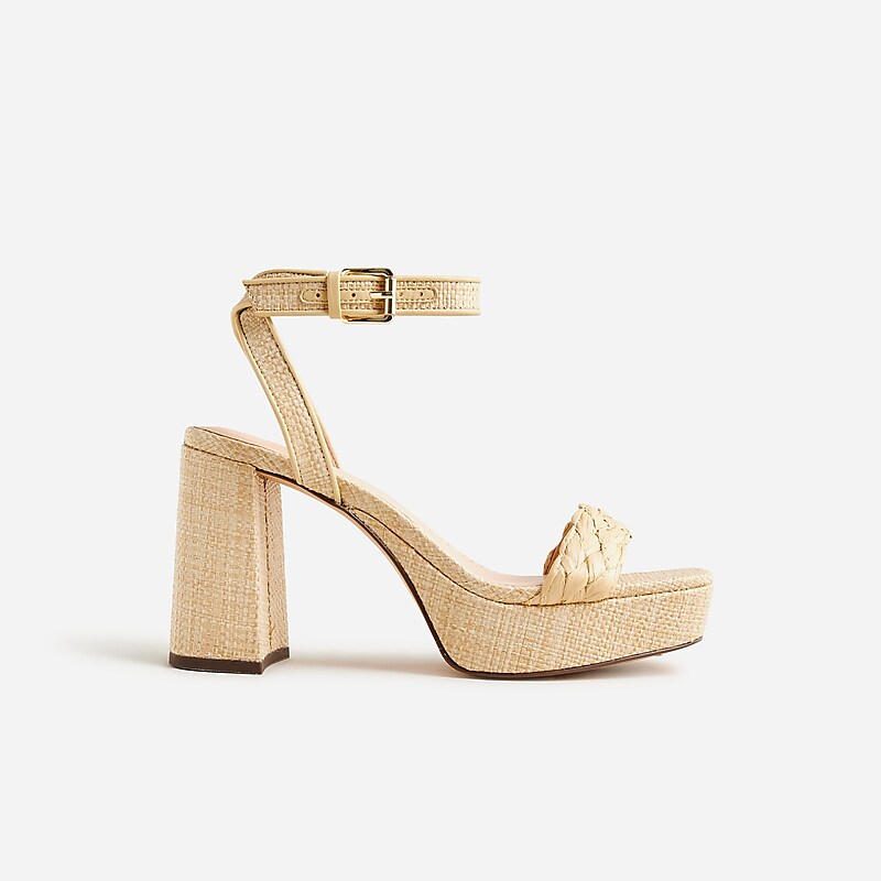 Women's J.Crew Ankle-strap platform faux raffia Heels Weathered Sand USA JFDSGWP65