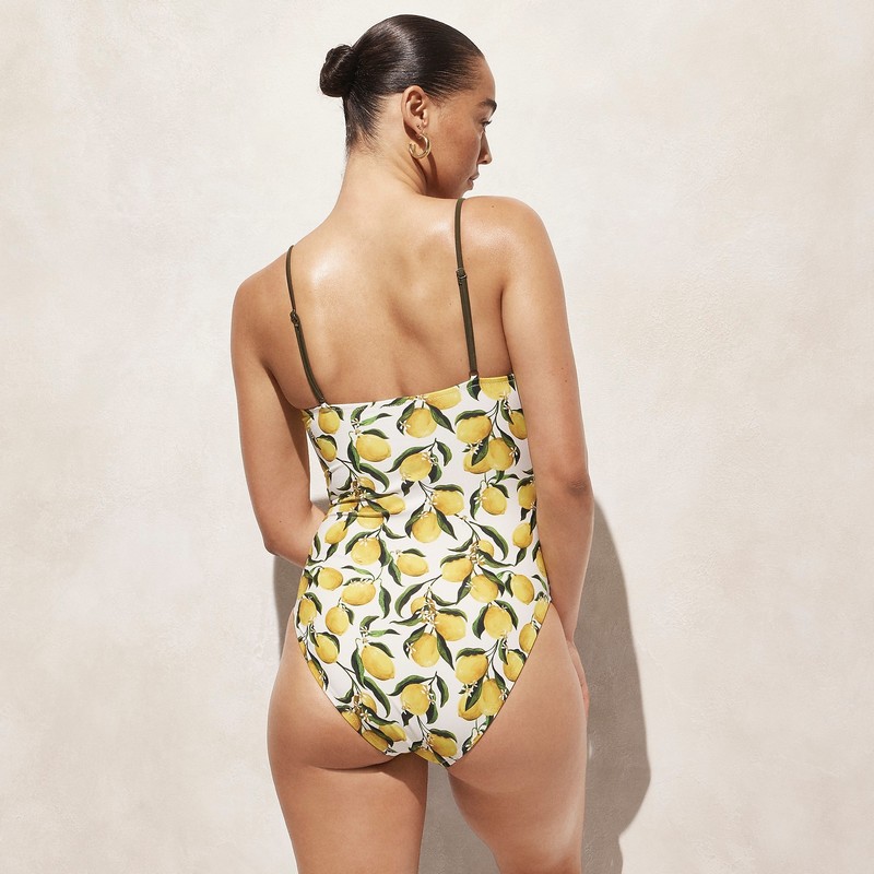 Women's J.Crew Balconette underwire one-piece Swimsuit Yellow Multi USA OLTKRSV30