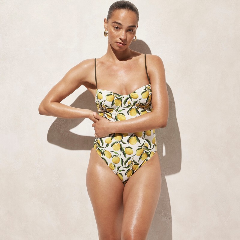 Women\'s J.Crew Balconette underwire one-piece Swimsuit Yellow Multi USA OLTKRSV30