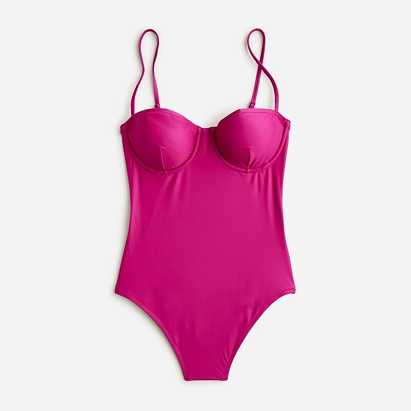 Women\'s J.Crew Balconette underwire one-piece Swimsuit Magenta Orchid USA ZDEHWBP76