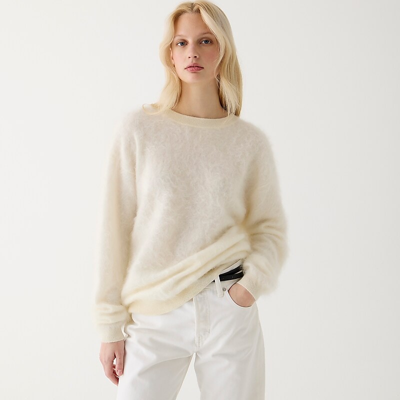 Women's J.Crew Brushed cashmere relaxed crewneck Sweaters Warm Ivory USA XBQYGKH01