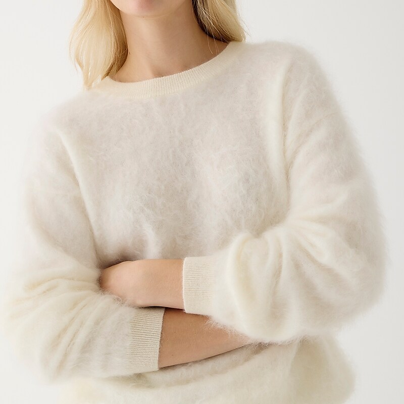 Women's J.Crew Brushed cashmere relaxed crewneck Sweaters Warm Ivory USA XBQYGKH01