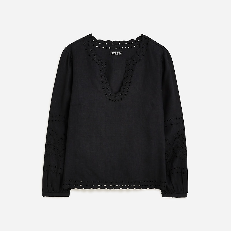 Women\'s J.Crew Bungalow embroidered Tops Black USA KEWGXCQ14