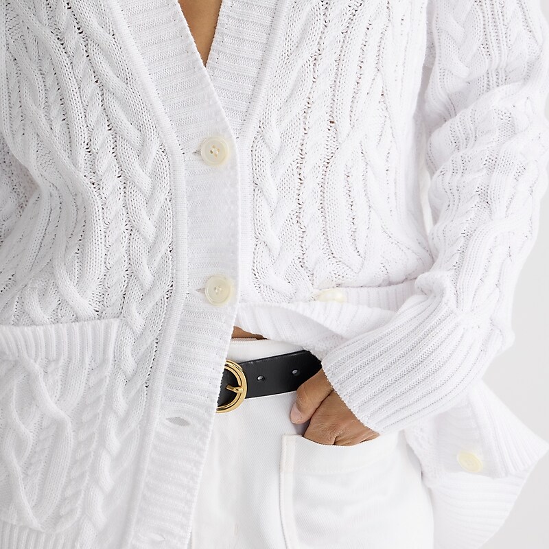 Women's J.Crew Cable-knit cardigan Sweaters White USA TRXHIEW87