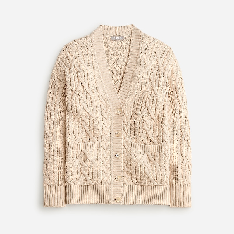 Women\'s J.Crew Cable-knit cardigan Sweaters Toasted Cream USA ZWPNSMY48