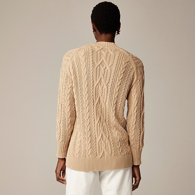 Women's J.Crew Cable-knit cardigan Sweaters Honeyed Sand USA MUKANXP62