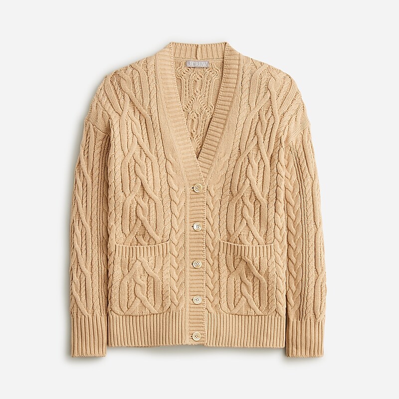 Women\'s J.Crew Cable-knit cardigan Sweaters Honeyed Sand USA MUKANXP62