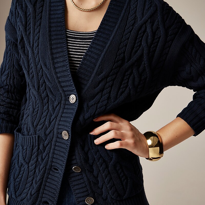 Women's J.Crew Cable-knit cardigan Sweaters Navy USA LCPGZSN01