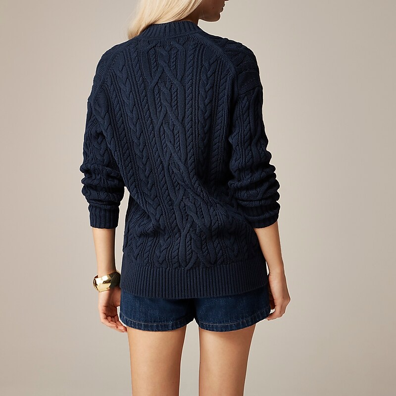 Women's J.Crew Cable-knit cardigan Sweaters Navy USA LCPGZSN01