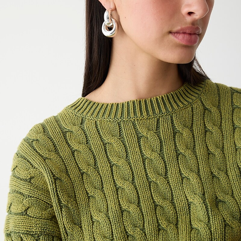 Women's J.Crew Cable-knit cropped crewneck Sweaters Utility Green USA SGWCAHY38