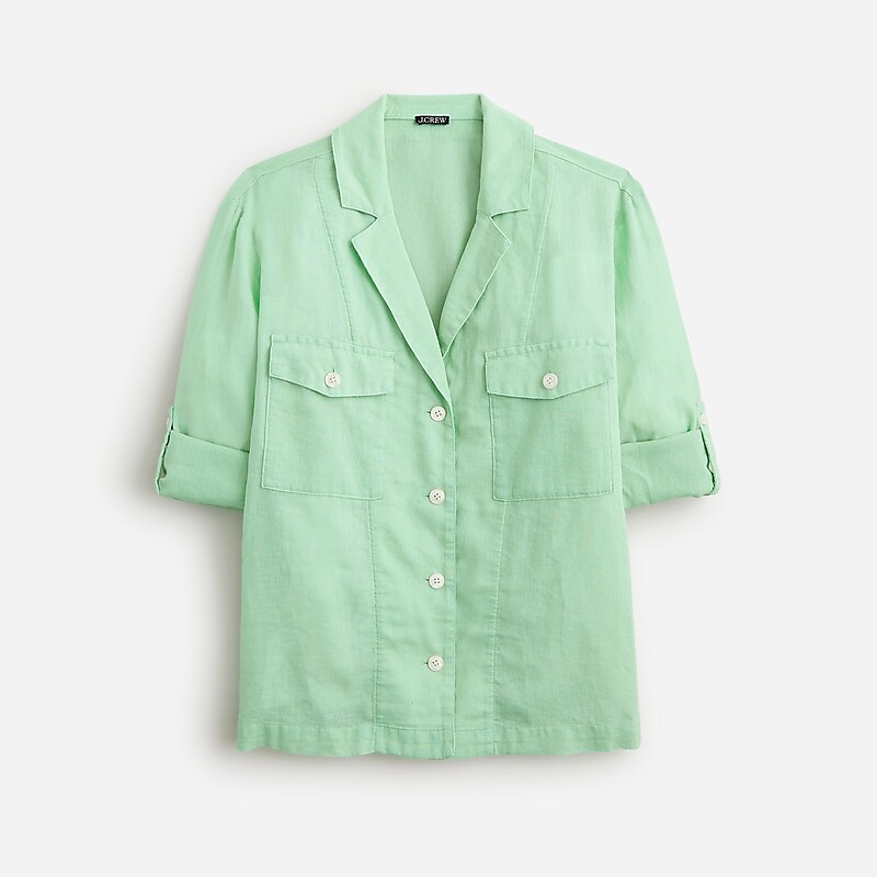 Women\'s J.Crew Camp-collar featherweight linen blend Shirts Misty Spearmint USA PRYQNTJ49