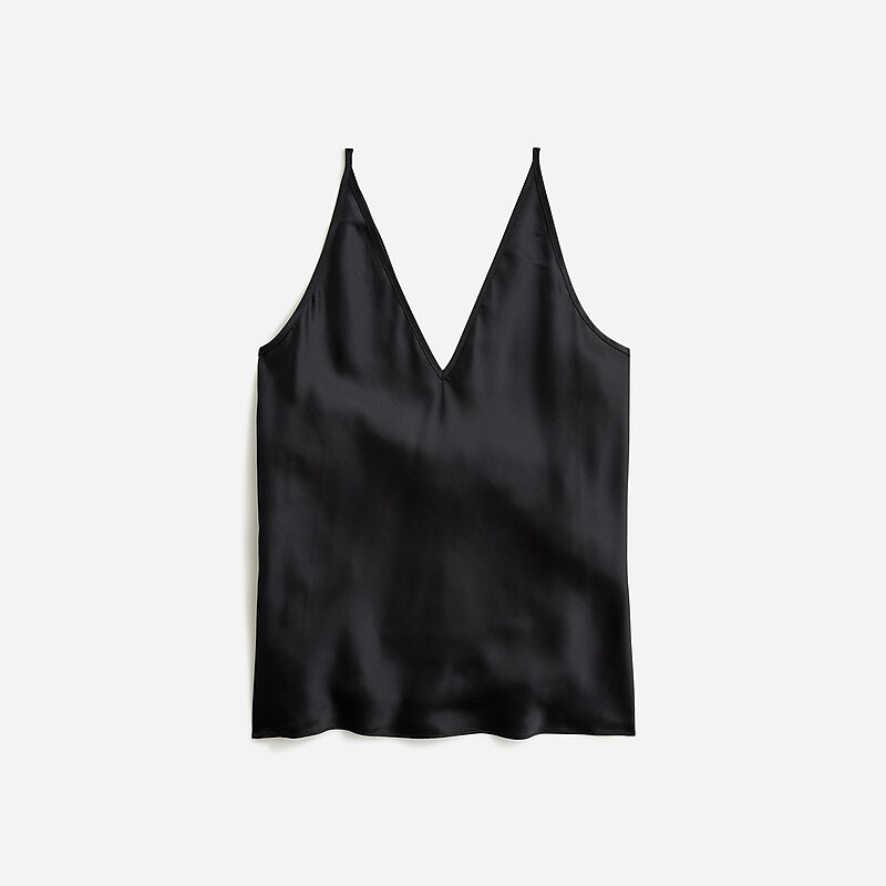 Women\'s J.Crew Carrie V-neck camisole silk Tank Tops Black USA ULHREAN98