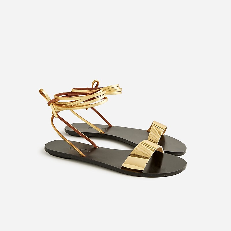 Women\'s J.Crew Carsen made-in-Italy lace-up Sandals Dark Gold USA JFBIRLA18