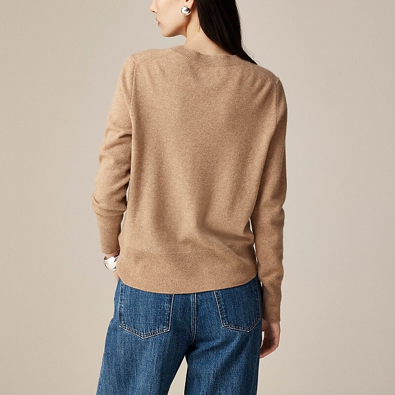 Women's J.Crew Cashmere classic-fit crewneck Sweaters Hthr Camel USA UXCPOVY23