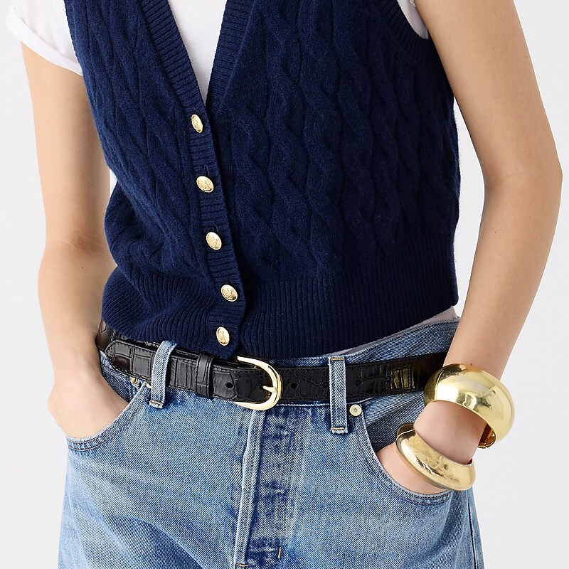 Women's J.Crew Cashmere cropped cable-knit sweater Vest Navy USA OSGVQDU12