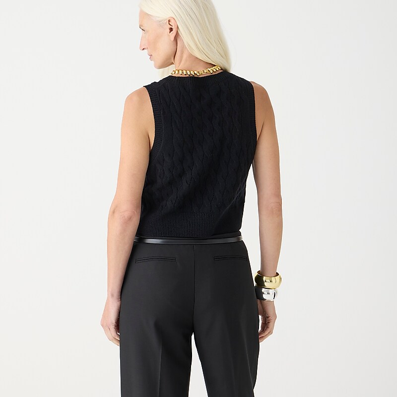 Women's J.Crew Cashmere cropped cable-knit sweater Vest Black USA GSAXPKD91