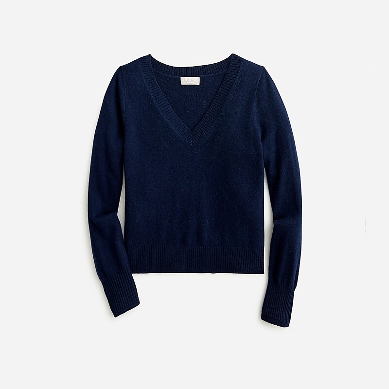 Women\'s J.Crew Cashmere shrunken V-neck Sweaters Navy USA KDCOIVU30