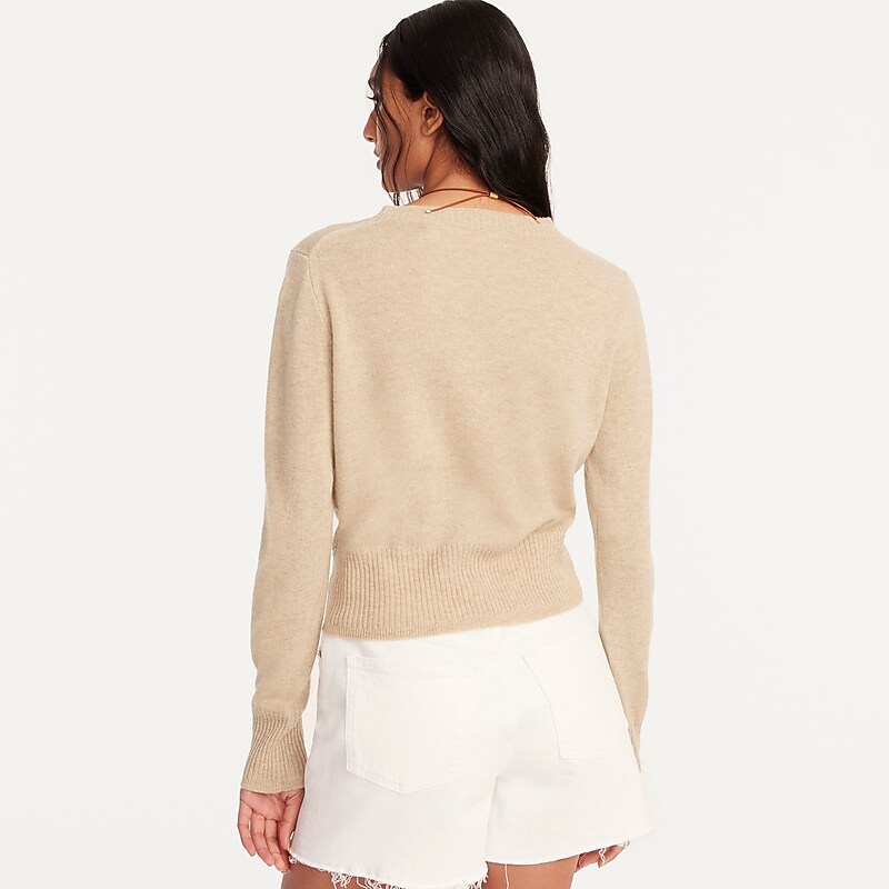 Women's J.Crew Cashmere shrunken crewneck Sweaters Hthr Stone USA EPZLIYN28