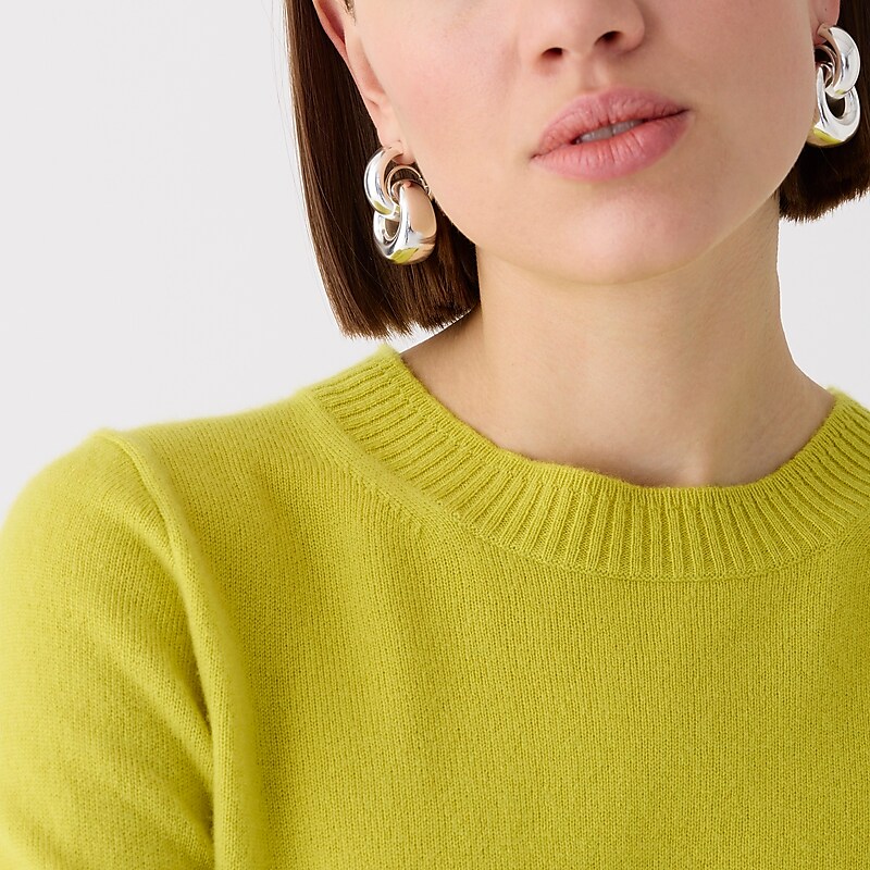 Women's J.Crew Cashmere shrunken crewneck Sweaters Burnished Chartreuse USA VOXZAKW73