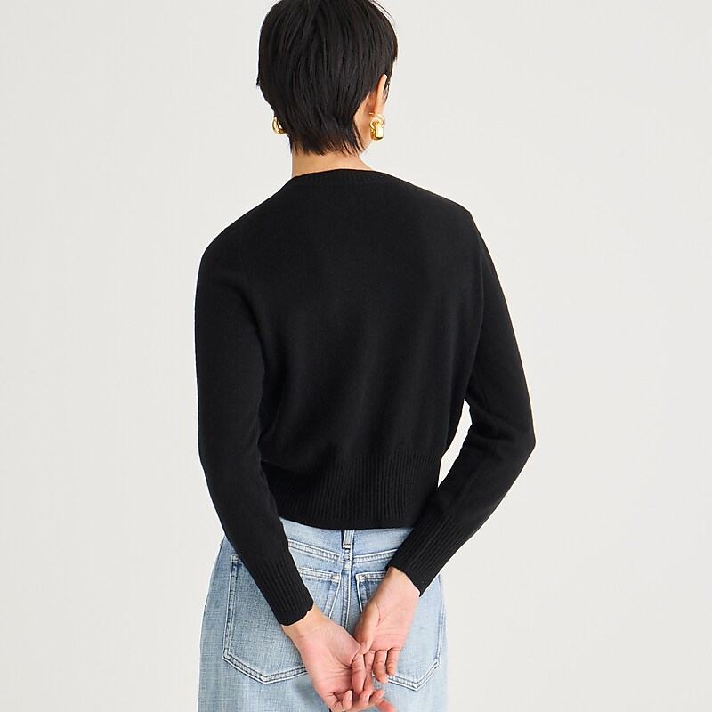 Women's J.Crew Cashmere shrunken crewneck Sweaters Black USA MDTUHON83