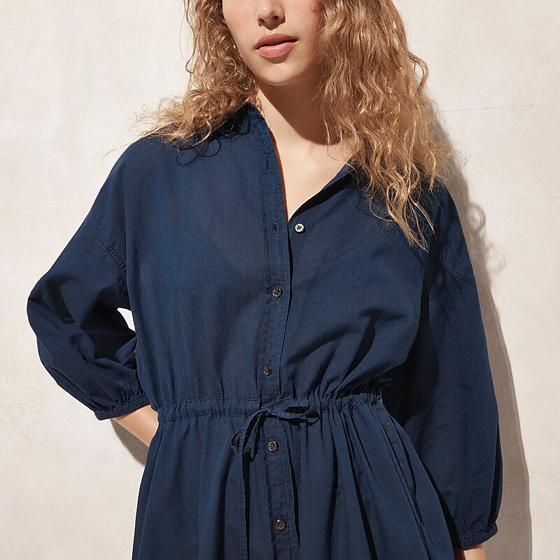 Women's J.Crew Cinched indigo cotton voile Shirtdress Luna Wash USA CMVBQNE30