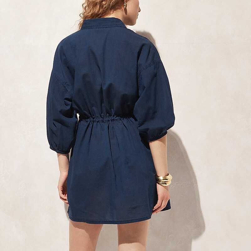 Women's J.Crew Cinched indigo cotton voile Shirtdress Luna Wash USA CMVBQNE30