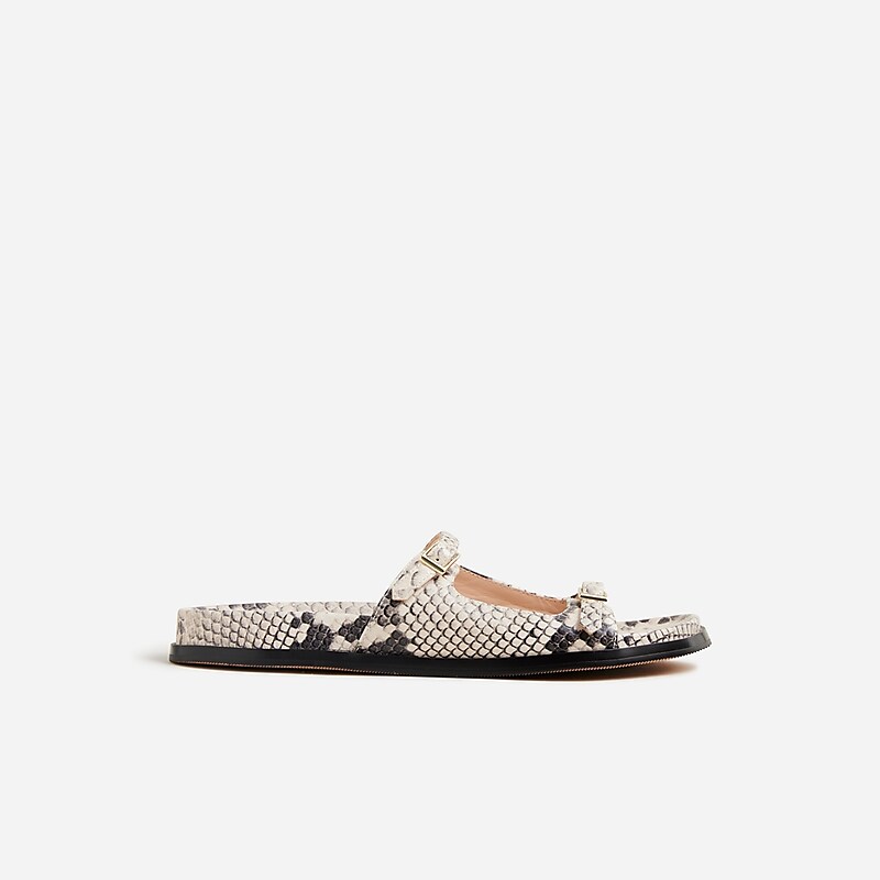 Women's J.Crew Colbie buckle snake-embossed leather Sandals Natural USA NMEXSCB07