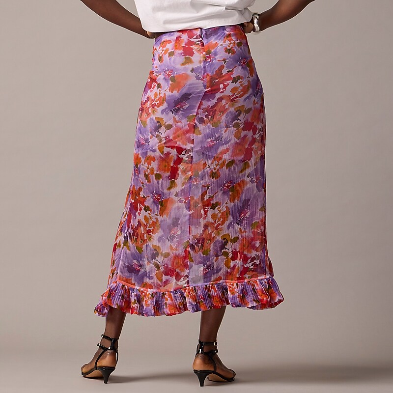 Women's J.Crew Collection chiffon ruffle Skirts Purple Floral USA BDGFRXI14