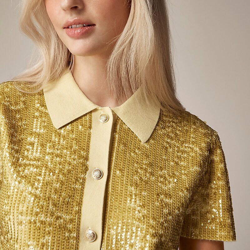 Women's J.Crew Collection cropped sequin Shirts Fresh Lemon USA GLPREAQ74