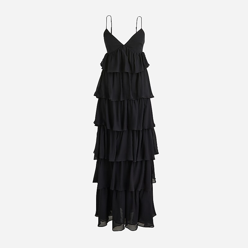 Women\'s J.Crew Collection ruffle-tier Dress Black USA XSQUFDJ23