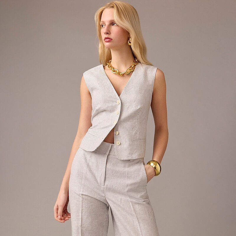 Women\'s J.Crew Collection suit Vest Ivory Grey Lurex USA HOBEYKN57