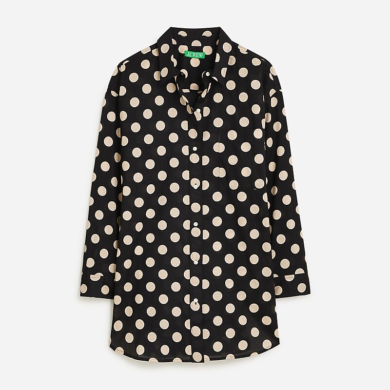 Women\'s J.Crew Cotton voile beach Shirts Black Dot USA ZCMXVAO47