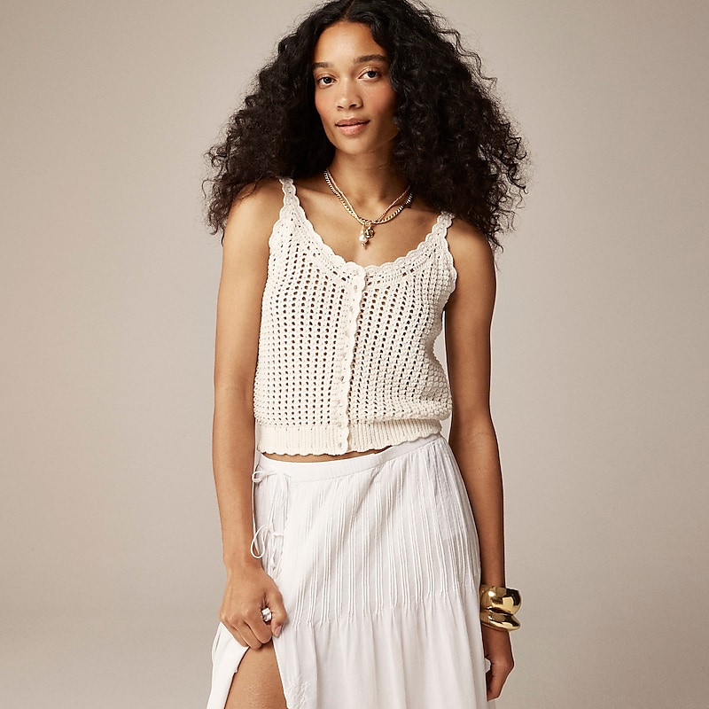 Women\'s J.Crew Crochet button-up sweater Tank Tops Ivory USA CHGLWSN35