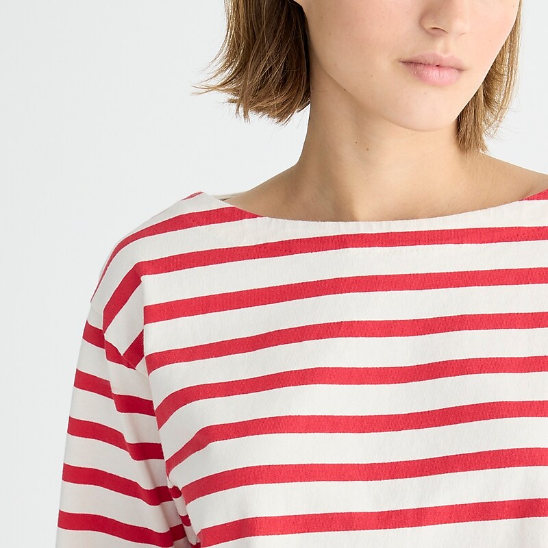 Women's J.Crew Cropped boatneck T-shirts Carter Stripe Natural R USA WURPFES90