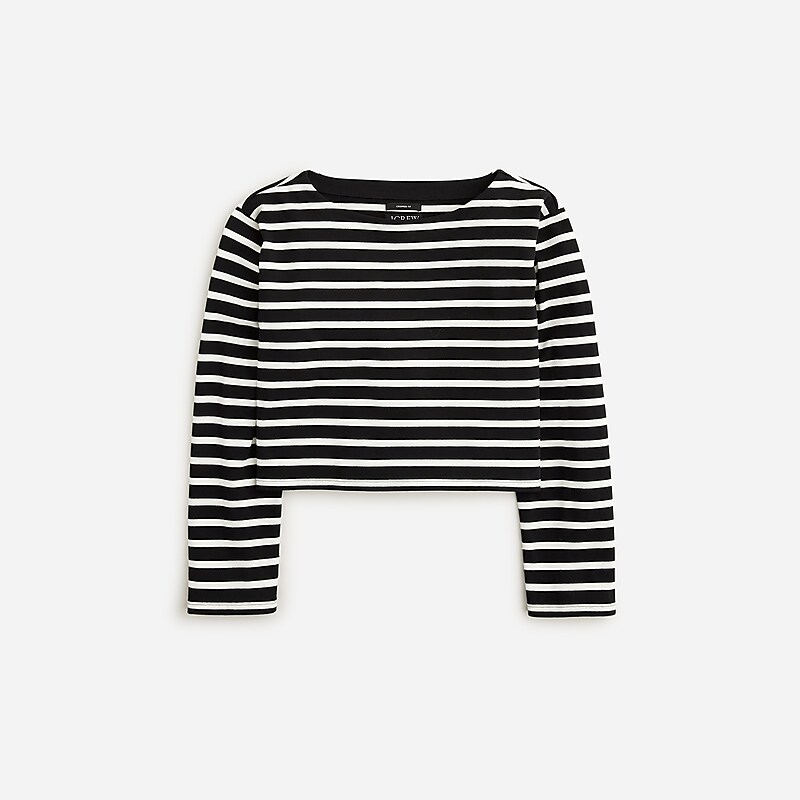 Women\'s J.Crew Cropped boatneck T-shirts Perfect Black Stripe USA NUCILAW90