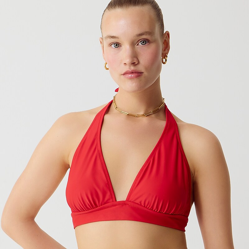 Women's J.Crew DD halter tie-back bikini top with mesh Bikini Top Venetian Red USA XMWRHIQ68