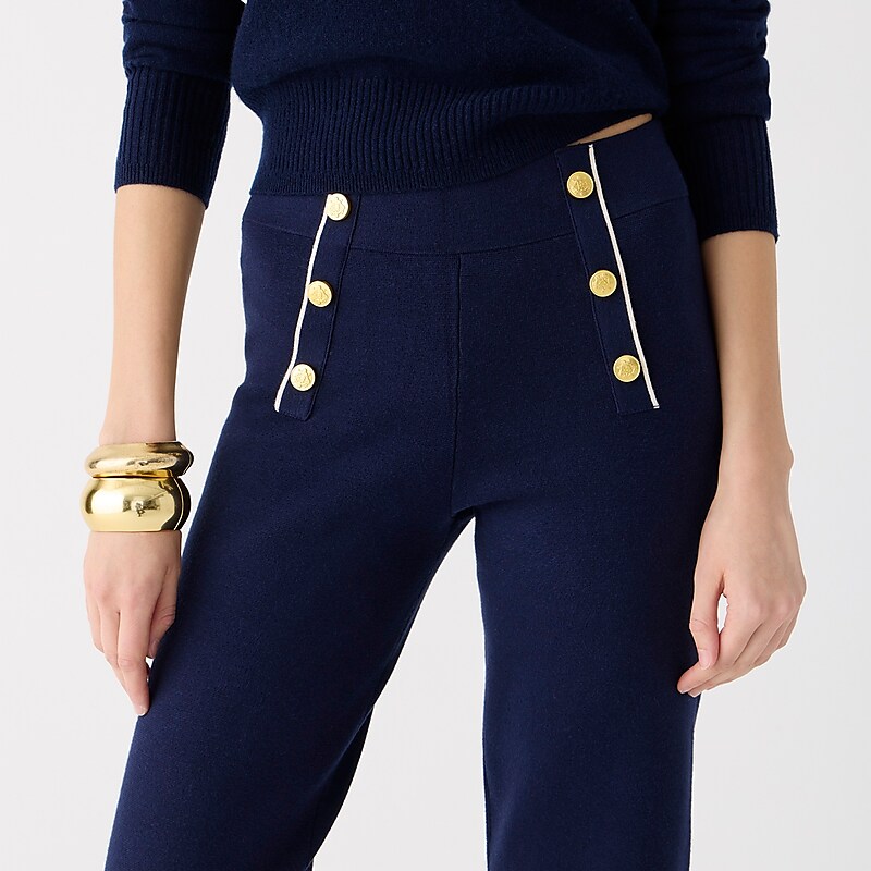 Women's J.Crew Delaney full-length sailor sweater Pants Navy Hthr Natural USA GLTCKHV50