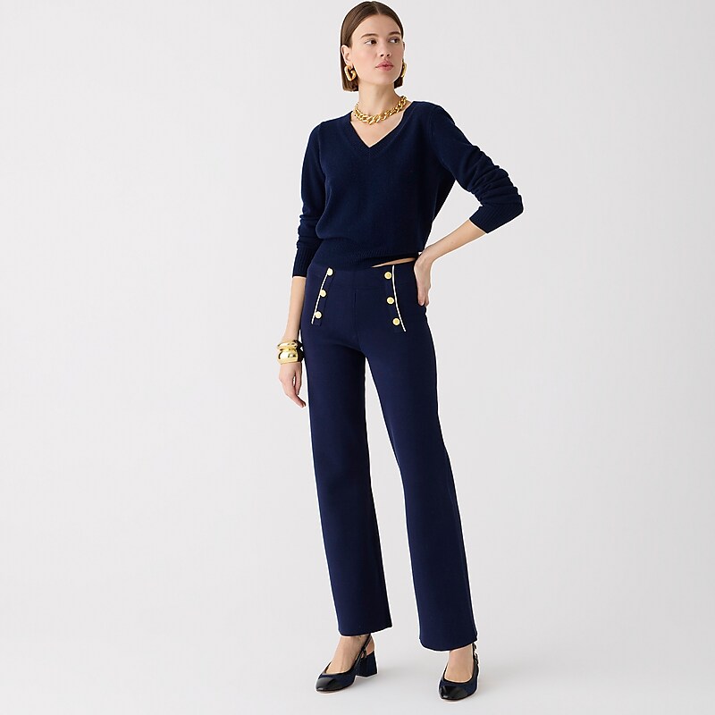 Women\'s J.Crew Delaney full-length sailor sweater Pants Navy Hthr Natural USA GLTCKHV50